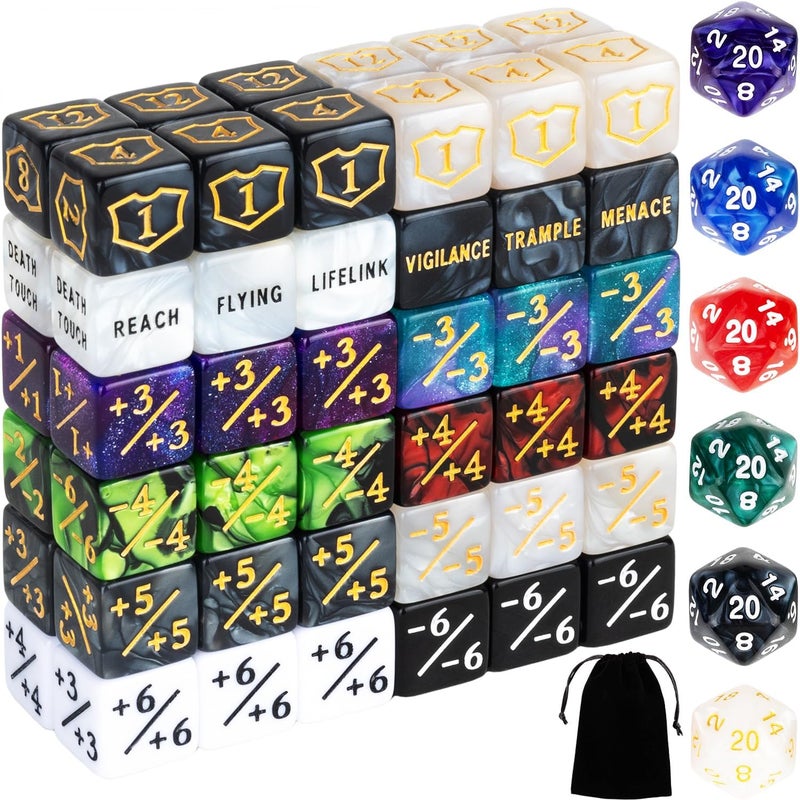 LAMJAM 78 Pieces MTG Dice Counters Bulk Life Keyword Counter Dice Set Plus 1/+1 Buff Ability Tokens for MTG, TCG, Cards Gaming Accessories - Image 1